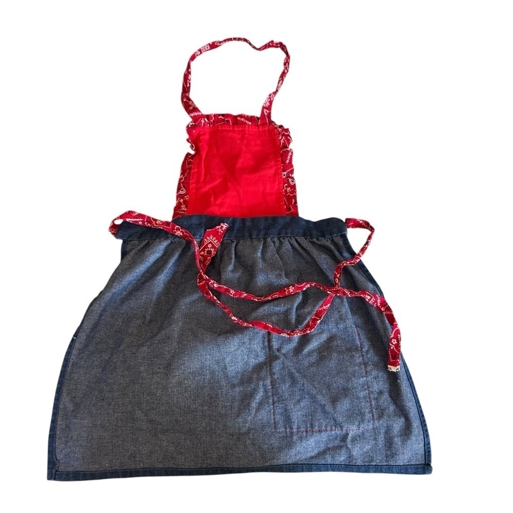 Children's Denim Apron with Red Bandana Accents - Picture 2 of 3